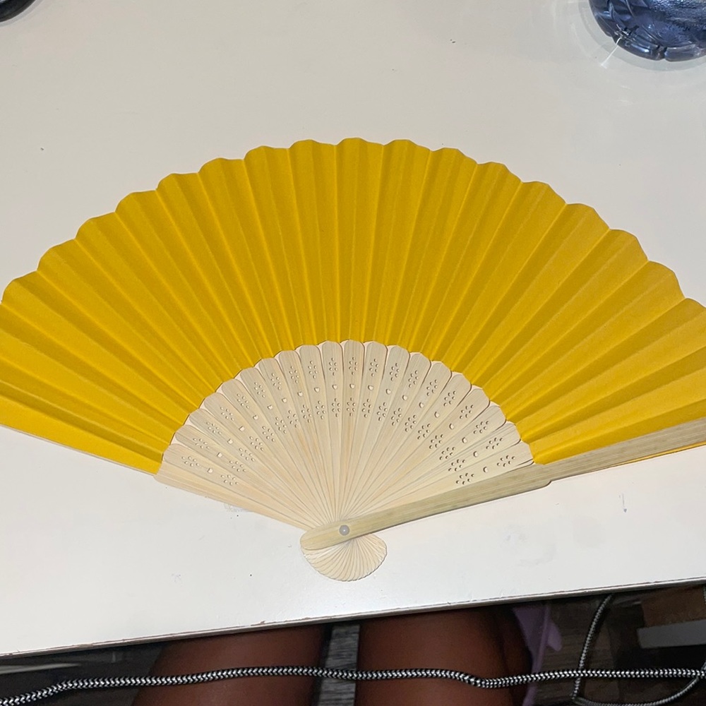 Never Used Yellow Paper & Wood Fan